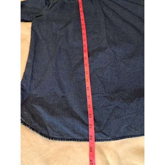 J.Crew Petite Size SP Half Button Denim Shirt Long Sleeve Patch Pockets Blue - Picture 9 of 10